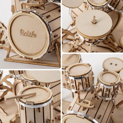 Rolife TG409 Bateri Seti Müzik Aleti (Drum Kit) DIY Minyatür Maket Model Seti Ahşap 3D Wooden Puzzle 3D Model Kit Detaylı Dekoratif Hobi Seti Ahşap Maket - Thumbnail