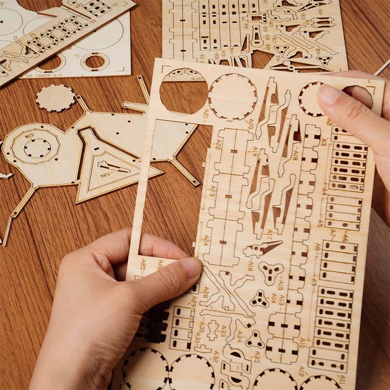 Rolife TG409 Bateri Seti Müzik Aleti (Drum Kit) DIY Minyatür Maket Model Seti Ahşap 3D Wooden Puzzle 3D Model Kit Detaylı Dekoratif Hobi Seti Ahşap Maket