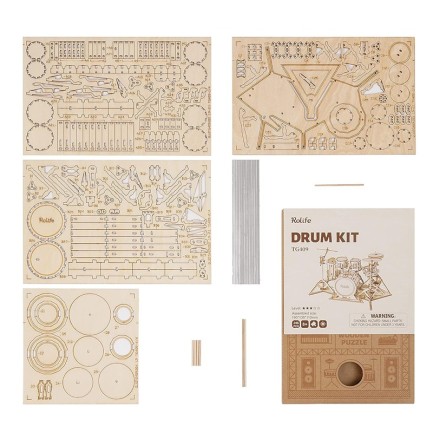 Rolife TG409 Bateri Seti Müzik Aleti (Drum Kit) DIY Minyatür Maket Model Seti Ahşap 3D Wooden Puzzle 3D Model Kit Detaylı Dekoratif Hobi Seti Ahşap Maket - Thumbnail