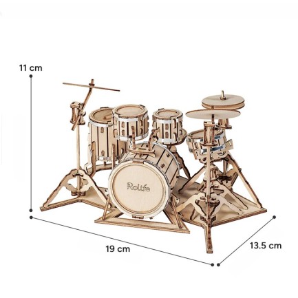Rolife TG409 Bateri Seti Müzik Aleti (Drum Kit) DIY Minyatür Maket Model Seti Ahşap 3D Wooden Puzzle 3D Model Kit Detaylı Dekoratif Hobi Seti Ahşap Maket - Thumbnail