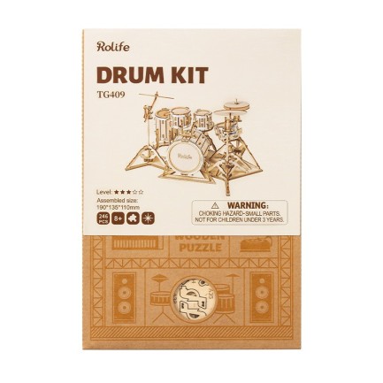 Rolife TG409 Bateri Seti Müzik Aleti (Drum Kit) DIY Minyatür Maket Model Seti Ahşap 3D Wooden Puzzle 3D Model Kit Detaylı Dekoratif Hobi Seti Ahşap Maket - Thumbnail