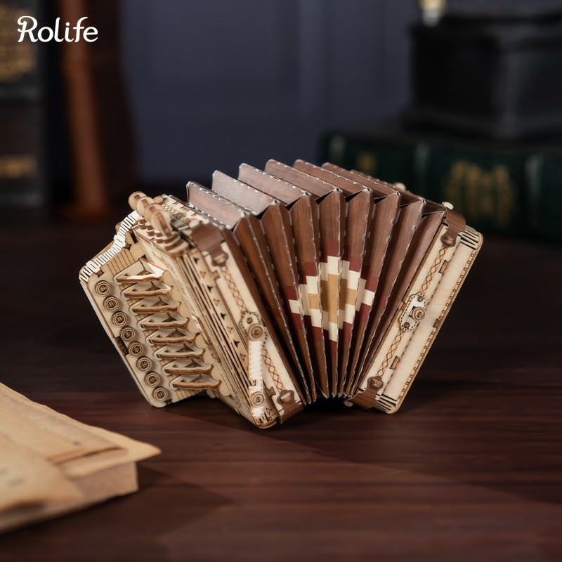 Rolife TG410 Akordeon Müzik Aleti (Accordion) DIY Minyatür Maket Model Seti Ahşap 3D Wooden Puzzle 3D Model Kit Detaylı Dekoratif Hobi Seti Ahşap Maket