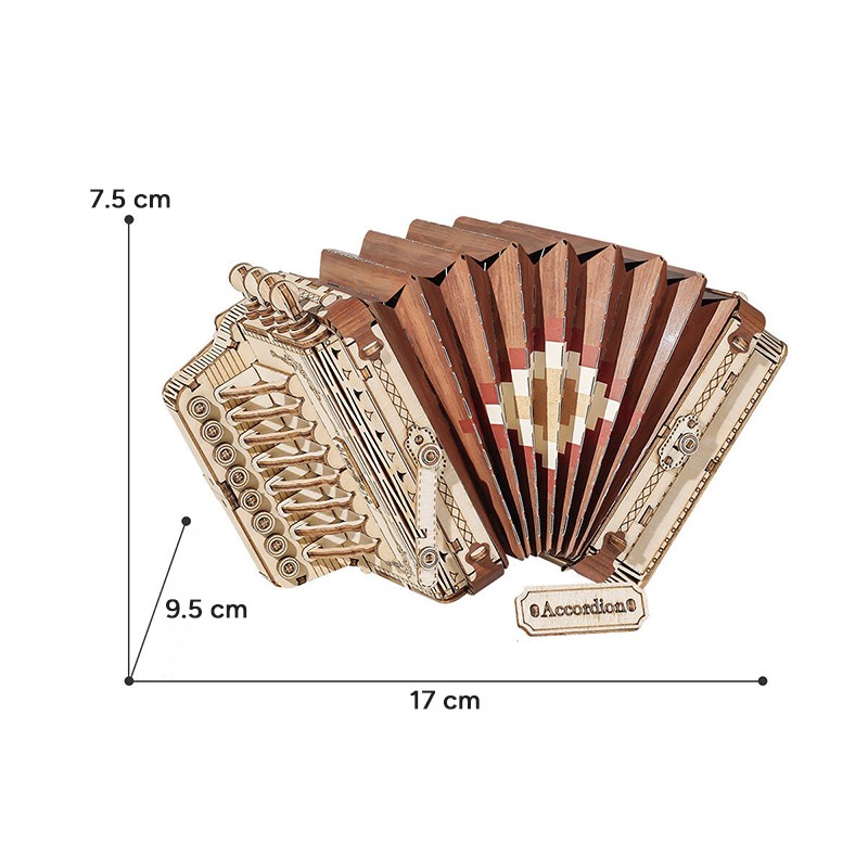 Rolife TG410 Akordeon Müzik Aleti (Accordion) DIY Minyatür Maket Model Seti Ahşap 3D Wooden Puzzle 3D Model Kit Detaylı Dekoratif Hobi Seti Ahşap Maket