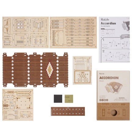 Rolife TG410 Akordeon Müzik Aleti (Accordion) DIY Minyatür Maket Model Seti Ahşap 3D Wooden Puzzle 3D Model Kit Detaylı Dekoratif Hobi Seti Ahşap Maket - Thumbnail
