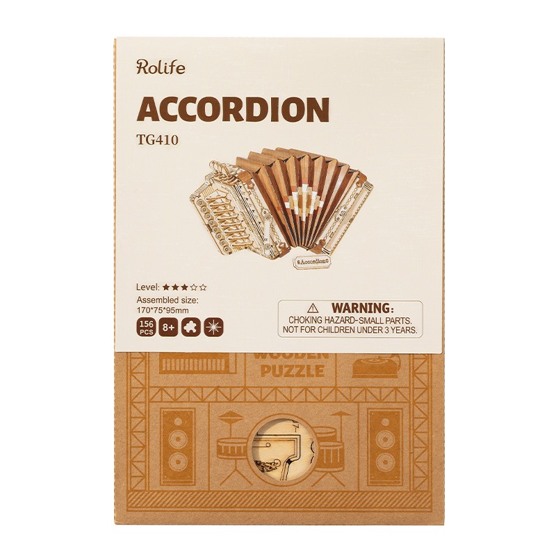 Rolife TG410 Akordeon Müzik Aleti (Accordion) DIY Minyatür Maket Model Seti Ahşap 3D Wooden Puzzle 3D Model Kit Detaylı Dekoratif Hobi Seti Ahşap Maket