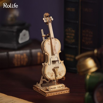 Rolife - Rolife TG411 Çello Müzik Aleti (Cello) DIY Minyatür Maket Model Seti Ahşap 3D Wooden Puzzle 3D Model Kit Detaylı Dekoratif Hobi Seti Ahşap Maket