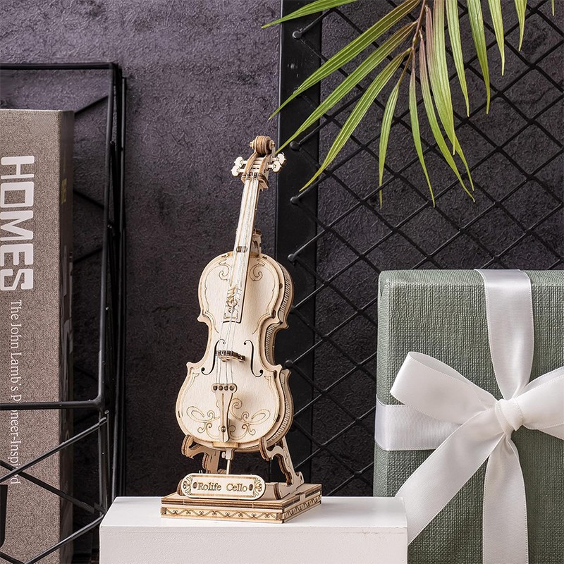Rolife TG411 Çello Müzik Aleti (Cello) DIY Minyatür Maket Model Seti Ahşap 3D Wooden Puzzle 3D Model Kit Detaylı Dekoratif Hobi Seti Ahşap Maket