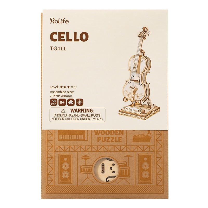 Rolife TG411 Çello Müzik Aleti (Cello) DIY Minyatür Maket Model Seti Ahşap 3D Wooden Puzzle 3D Model Kit Detaylı Dekoratif Hobi Seti Ahşap Maket