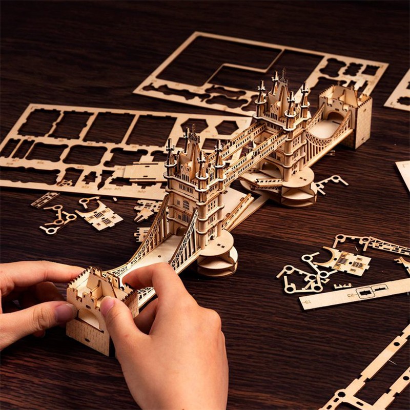 Rolife TG412 Kule Köprüsü (Tower Bridge) DIY Minyatür Maket Model Seti Ahşap 3D Wooden Puzzle 3D Model Kit Detaylı Dekoratif Hobi Seti Ahşap Maket