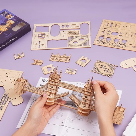 Rolife TG412 Kule Köprüsü (Tower Bridge) DIY Minyatür Maket Model Seti Ahşap 3D Wooden Puzzle 3D Model Kit Detaylı Dekoratif Hobi Seti Ahşap Maket - Thumbnail