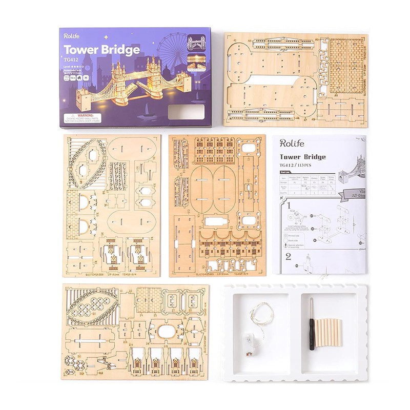 Rolife TG412 Kule Köprüsü (Tower Bridge) DIY Minyatür Maket Model Seti Ahşap 3D Wooden Puzzle 3D Model Kit Detaylı Dekoratif Hobi Seti Ahşap Maket