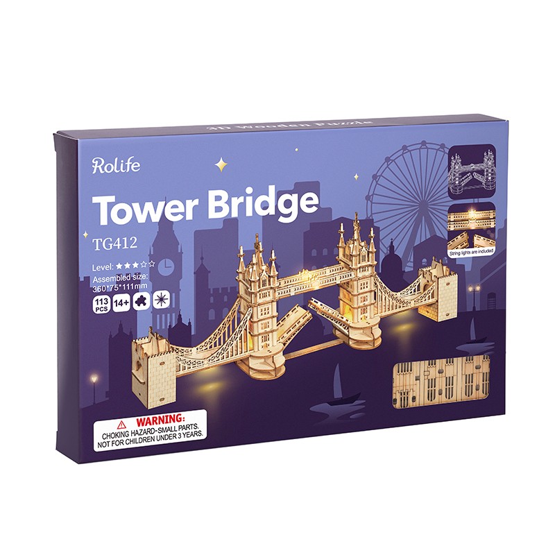 Rolife TG412 Kule Köprüsü (Tower Bridge) DIY Minyatür Maket Model Seti Ahşap 3D Wooden Puzzle 3D Model Kit Detaylı Dekoratif Hobi Seti Ahşap Maket
