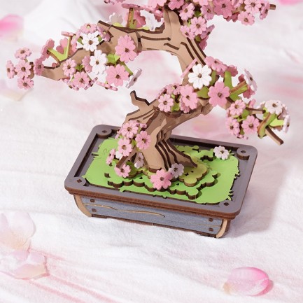 Rolife TG415 Saksıda Ağaç (Sakura Bonsai) DIY Minyatür Maket Model Seti Ahşap 3D Wooden Puzzle 3D Model Kit Detaylı Dekoratif Hobi Seti Ahşap Maket - Thumbnail