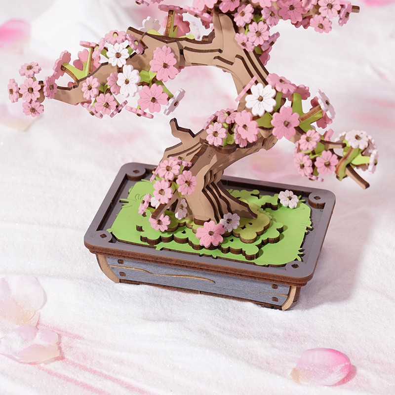 Rolife TG415 Saksıda Ağaç (Sakura Bonsai) DIY Minyatür Maket Model Seti Ahşap 3D Wooden Puzzle 3D Model Kit Detaylı Dekoratif Hobi Seti Ahşap Maket