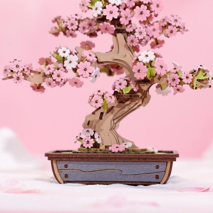 Rolife TG415 Saksıda Ağaç (Sakura Bonsai) DIY Minyatür Maket Model Seti Ahşap 3D Wooden Puzzle 3D Model Kit Detaylı Dekoratif Hobi Seti Ahşap Maket - Thumbnail