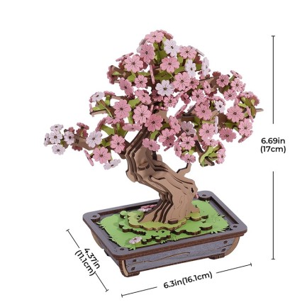 Rolife TG415 Saksıda Ağaç (Sakura Bonsai) DIY Minyatür Maket Model Seti Ahşap 3D Wooden Puzzle 3D Model Kit Detaylı Dekoratif Hobi Seti Ahşap Maket - Thumbnail