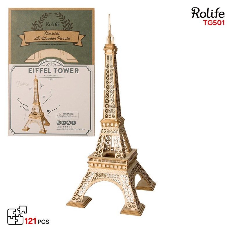 Rolife TG501 Eyfel Kulesi (Eiffel Tower) DIY Minyatür Maket Model Seti Ahşap 3D Wooden Puzzle 3D Model Kit Detaylı Dekoratif Hobi Seti Ahşap Maket