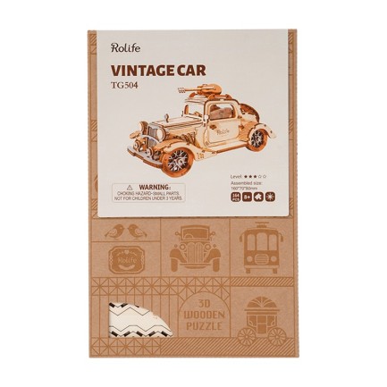 Rolife TG504 Nostaljik Araba (Vintage Car) DIY Minyatür Maket Model Seti Ahşap 3D Wooden Puzzle 3D Model Kit Detaylı Dekoratif Hobi Seti Ahşap Maket - Thumbnail