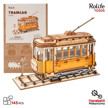 Rolife - Rolife TG505 Tramvay (Tramcar) DIY Minyatür Maket Model Seti Ahşap 3D Wooden Puzzle 3D Model Kit Detaylı Dekoratif Hobi Seti Ahşap Maket