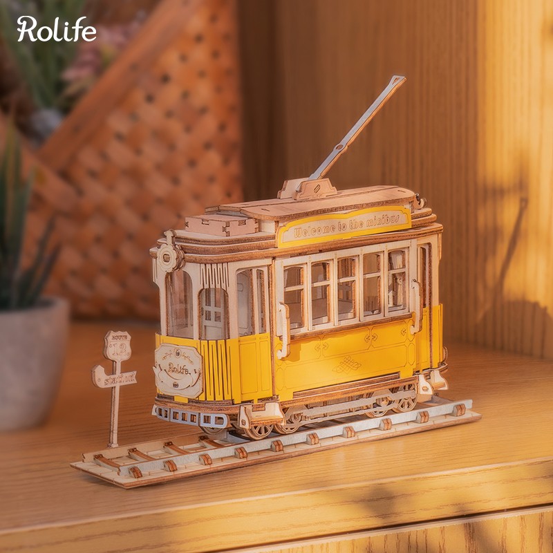 Rolife TG505 Tramvay (Tramcar) DIY Minyatür Maket Model Seti Ahşap 3D Wooden Puzzle 3D Model Kit Detaylı Dekoratif Hobi Seti Ahşap Maket