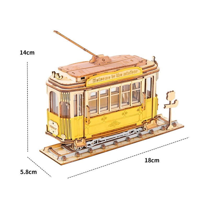 Rolife TG505 Tramvay (Tramcar) DIY Minyatür Maket Model Seti Ahşap 3D Wooden Puzzle 3D Model Kit Detaylı Dekoratif Hobi Seti Ahşap Maket