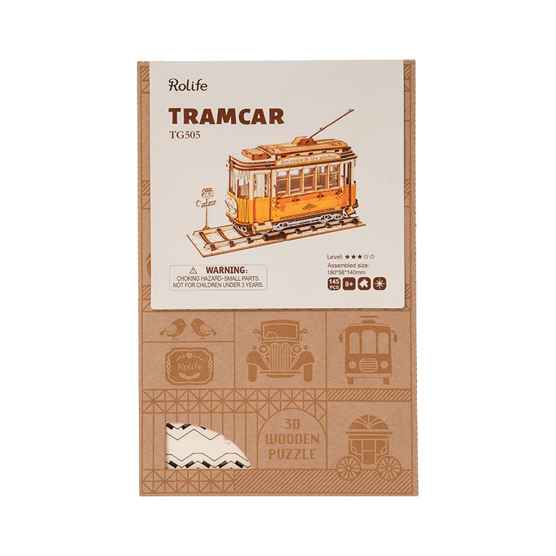 Rolife TG505 Tramvay (Tramcar) DIY Minyatür Maket Model Seti Ahşap 3D Wooden Puzzle 3D Model Kit Detaylı Dekoratif Hobi Seti Ahşap Maket