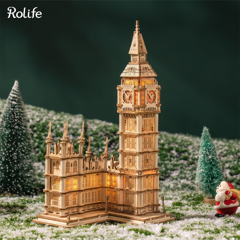 Rolife TG507 Saat Kulesi (Big Ben) DIY Minyatür Maket Model Seti Ahşap 3D Wooden Puzzle 3D Model Kit Detaylı Dekoratif Hobi Seti Ahşap Maket