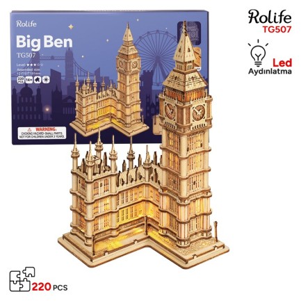 Rolife - Rolife TG507 Saat Kulesi (Big Ben) DIY Minyatür Maket Model Seti Ahşap 3D Wooden Puzzle 3D Model Kit Detaylı Dekoratif Hobi Seti Ahşap Maket