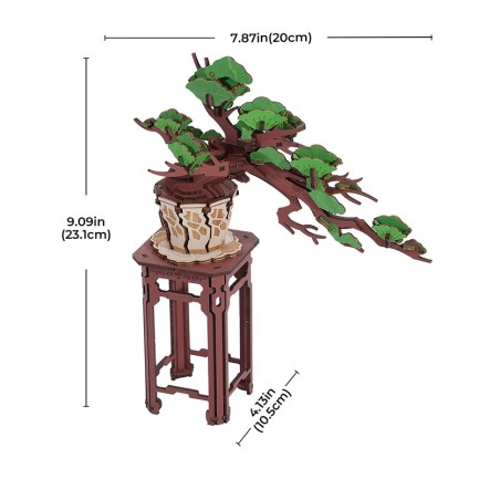 Rolife TG510 Saksıda Ağaç Evergreen Pine Bonsai DIY Minyatür Maket Model Seti Ahşap 3D Wooden Puzzle 3D Model Kit Detaylı Dekoratif Hobi Seti Ahşap Maket - Thumbnail