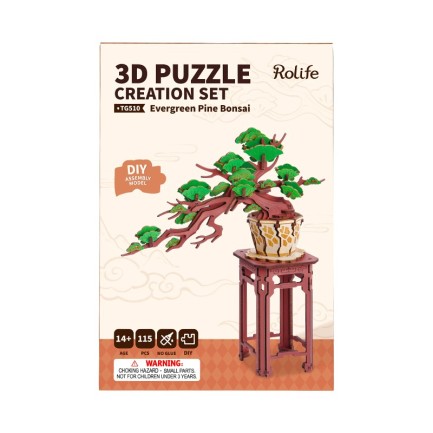 Rolife TG510 Saksıda Ağaç Evergreen Pine Bonsai DIY Minyatür Maket Model Seti Ahşap 3D Wooden Puzzle 3D Model Kit Detaylı Dekoratif Hobi Seti Ahşap Maket - Thumbnail