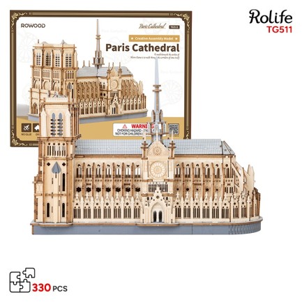 Rolife - Rolife TG511 Katedral (Paris Cathedral) DIY Minyatür Maket Model Seti Ahşap 3D Wooden Puzzle 3D Model Kit Detaylı Dekoratif Hobi Seti Ahşap Maket