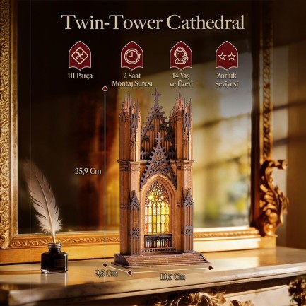 Rolife TGA01 Twin-Tower Cathedral 3D Wooden Puzzle - Thumbnail