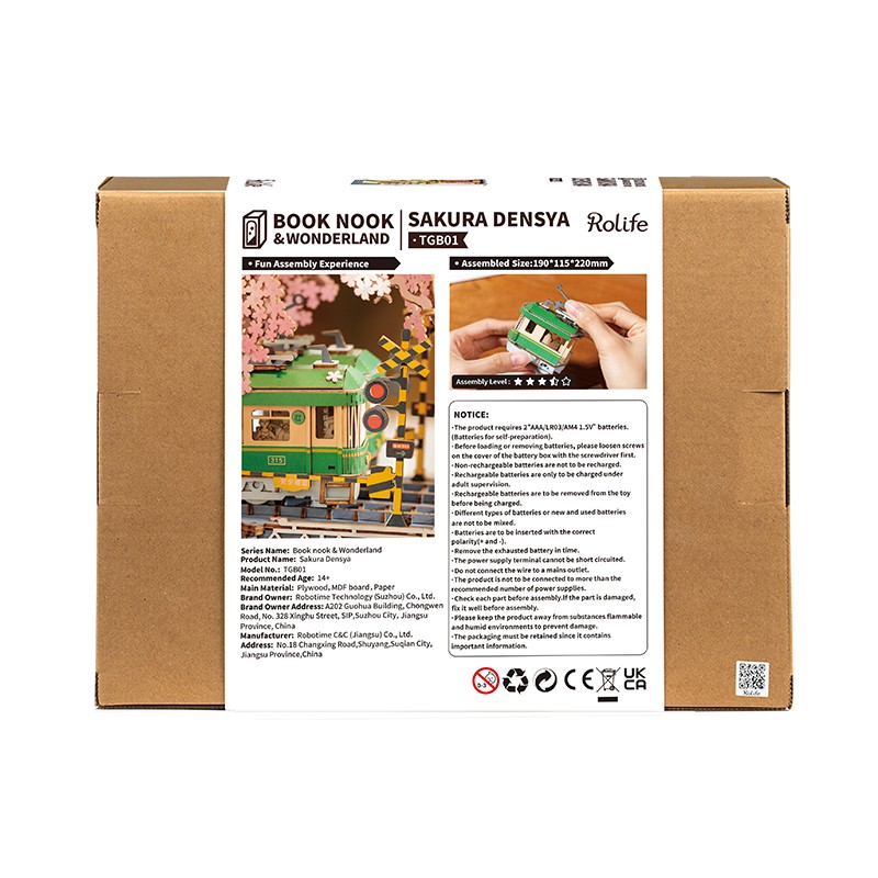 Rolife TGB01 Sakura Densya Kitap Köşesi Book Nook DIY Minyatür Maket Model Seti Mini Dollhouse 3D Model Kit Detaylı Dekoratif Hobi Seti 3D Puzzle Tiny House