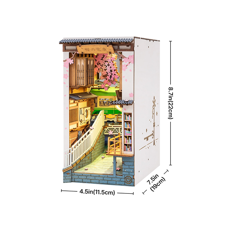 Rolife TGB01 Sakura Densya Kitap Köşesi Book Nook DIY Minyatür Maket Model Seti Mini Dollhouse 3D Model Kit Detaylı Dekoratif Hobi Seti 3D Puzzle Tiny House