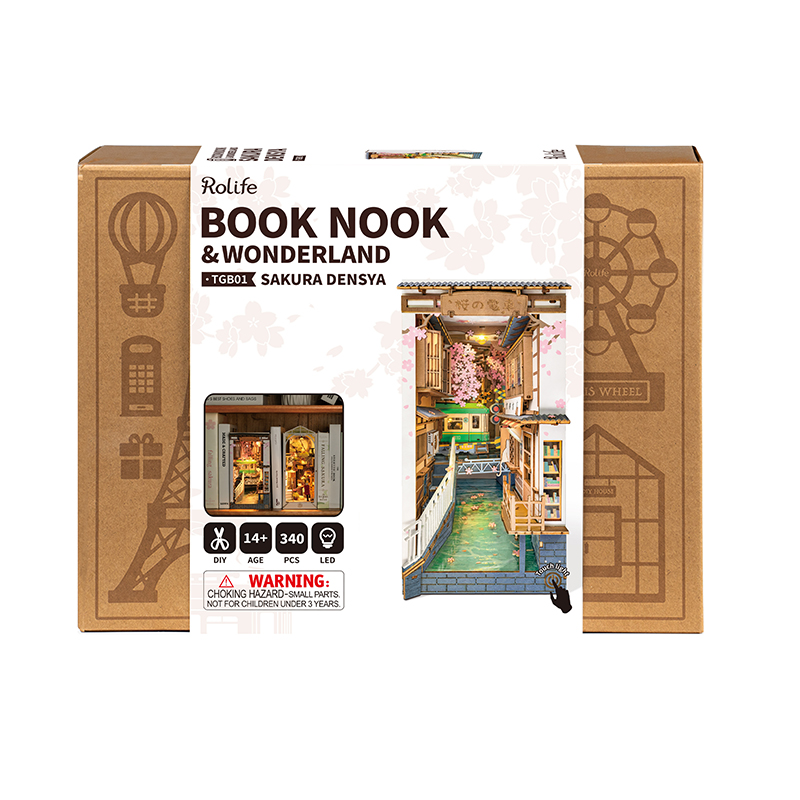 Rolife TGB01 Sakura Densya Kitap Köşesi Book Nook DIY Minyatür Maket Model Seti Mini Dollhouse 3D Model Kit Detaylı Dekoratif Hobi Seti 3D Puzzle Tiny House
