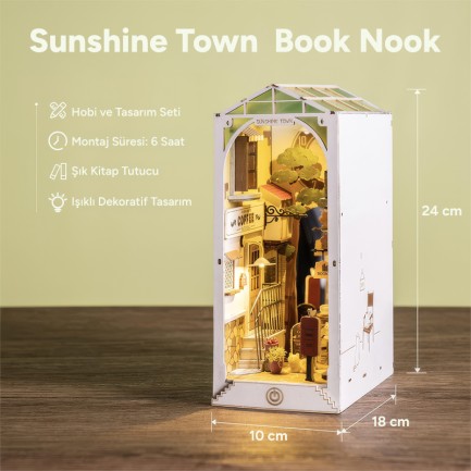 Rolife TGB02 Sunshine Town Kasaba Kitap Köşesi Book Nook DIY Minyatür Maket Model Seti Mini Dollhouse 3D Model Kit Detaylı Dekoratif Hobi Set 3D Puzzle Tiny House - Thumbnail