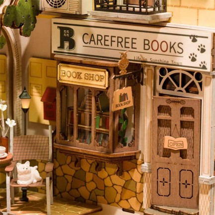 Rolife TGB02 Sunshine Town Kasaba Kitap Köşesi Book Nook DIY Minyatür Maket Model Seti Mini Dollhouse 3D Model Kit Detaylı Dekoratif Hobi Set 3D Puzzle Tiny House - Thumbnail