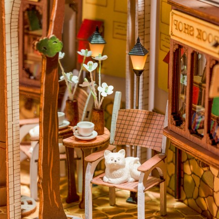 Rolife TGB02 Sunshine Town Kasaba Kitap Köşesi Book Nook DIY Minyatür Maket Model Seti Mini Dollhouse 3D Model Kit Detaylı Dekoratif Hobi Set 3D Puzzle Tiny House - Thumbnail