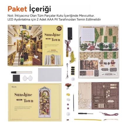 Rolife TGB02 Sunshine Town Kasaba Kitap Köşesi Book Nook DIY Minyatür Maket Model Seti Mini Dollhouse 3D Model Kit Detaylı Dekoratif Hobi Set 3D Puzzle Tiny House - Thumbnail