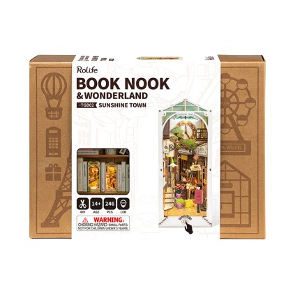 Rolife TGB02 Sunshine Town Kasaba Kitap Köşesi Book Nook DIY Minyatür Maket Model Seti Mini Dollhouse 3D Model Kit Detaylı Dekoratif Hobi Set 3D Puzzle Tiny House - Thumbnail