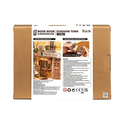 Rolife TGB02 Sunshine Town Kasaba Kitap Köşesi Book Nook DIY Minyatür Maket Model Seti Mini Dollhouse 3D Model Kit Detaylı Dekoratif Hobi Set 3D Puzzle Tiny House - Thumbnail