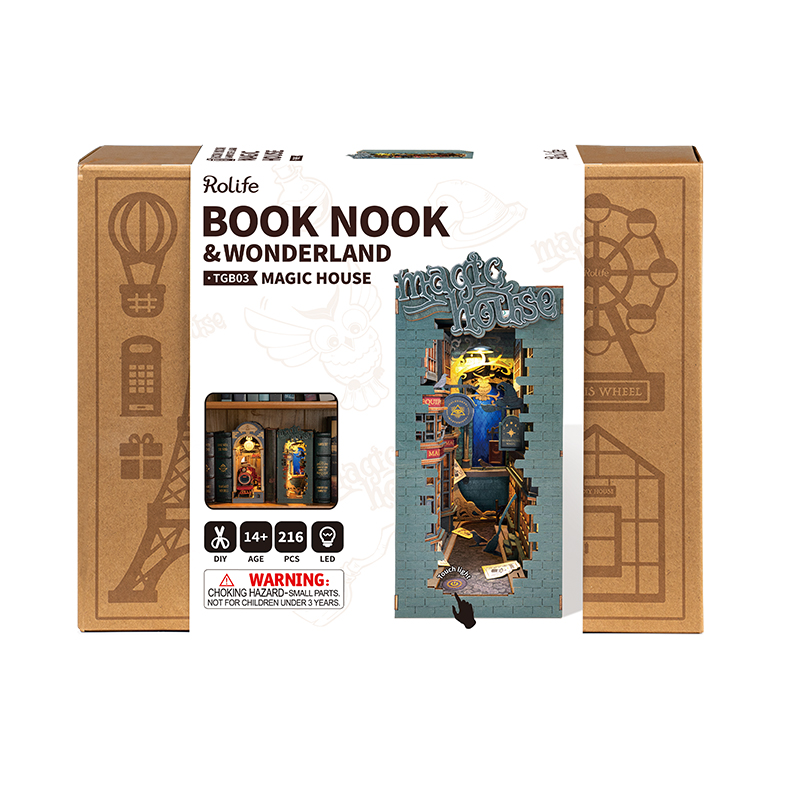 Rolife TGB03 Magic House Kitap Köşesi Book Nook DIY Minyatür Maket Model Seti Mini Dollhouse 3D Model Kit Detaylı Dekoratif Hobi Seti 3D Puzzle Tiny House