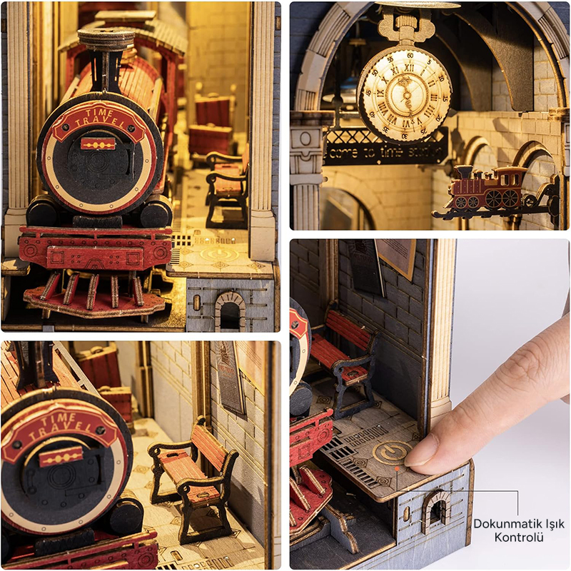 Rolife TGB04 Time Travel Kitap Köşesi Book Nook DIY Minyatür Maket Model Seti Mini Dollhouse 3D Model Kit Detaylı Dekoratif Hobi Seti 3D Puzzle Tiny House