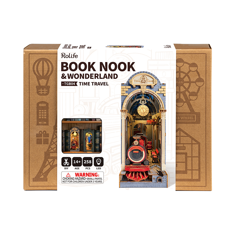 Rolife TGB04 Time Travel Kitap Köşesi Book Nook DIY Minyatür Maket Model Seti Mini Dollhouse 3D Model Kit Detaylı Dekoratif Hobi Seti 3D Puzzle Tiny House