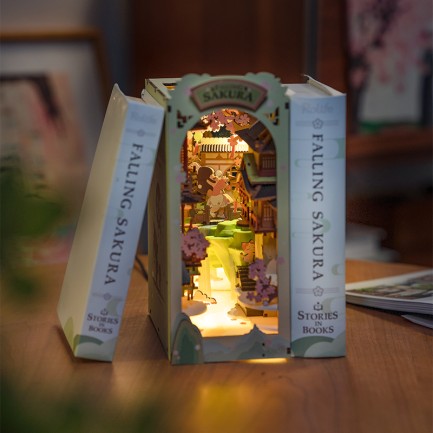 Rolife TGB05 Falling Sakura Kitap Köşesi Book Nook DIY Minyatür Maket Model Seti Mini Dollhouse 3D Model Kit Detaylı Dekoratif Hobi Seti 3D Puzzle Tiny House - Thumbnail