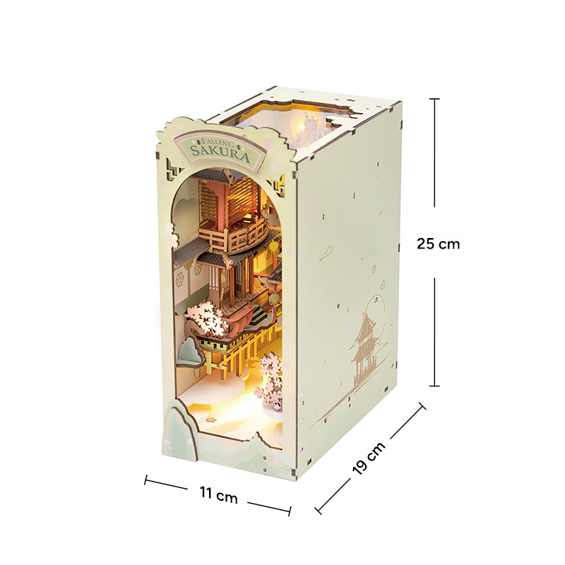 Rolife TGB05 Falling Sakura Kitap Köşesi Book Nook DIY Minyatür Maket Model Seti Mini Dollhouse 3D Model Kit Detaylı Dekoratif Hobi Seti 3D Puzzle Tiny House