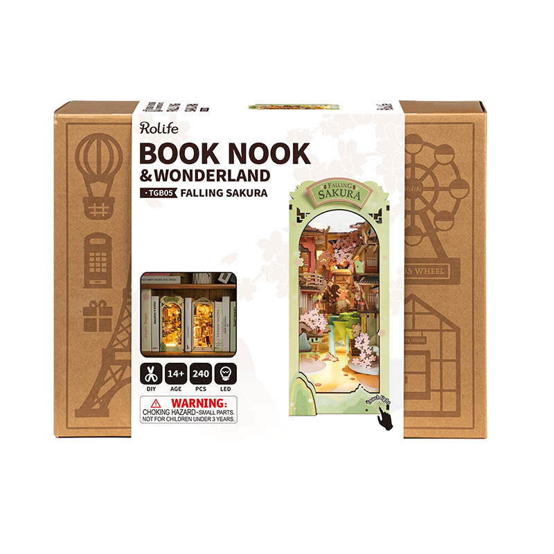Rolife TGB05 Falling Sakura Kitap Köşesi Book Nook DIY Minyatür Maket Model Seti Mini Dollhouse 3D Model Kit Detaylı Dekoratif Hobi Seti 3D Puzzle Tiny House