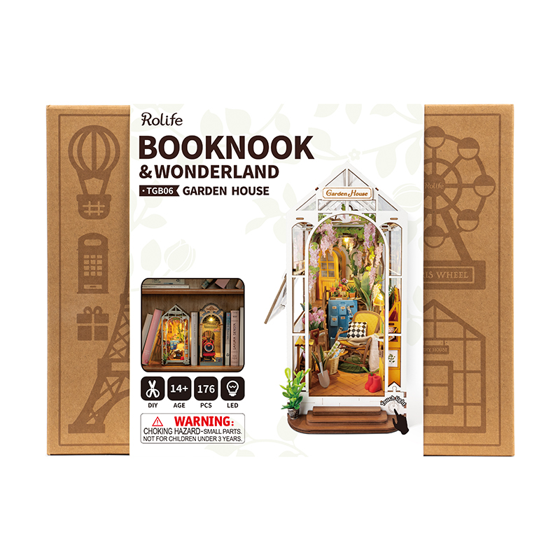 Rolife TGB06 Garden House Kitap Köşesi Book Nook DIY Minyatür Maket Model Seti Mini Dollhouse 3D Model Kit Detaylı Dekoratif Hobi Seti 3D Puzzle Tiny House