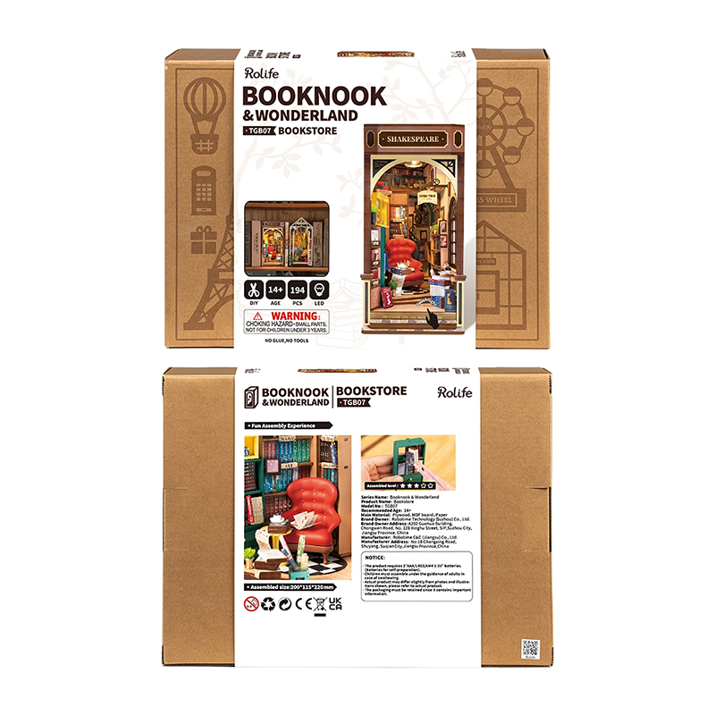 Rolife TGB07 Kitapçı (Bookstore) Kitap Köşesi Book Nook DIY Minyatür Maket Model Seti Mini Dollhouse 3D Model Kit Detaylı Dekoratif Hobi Seti 3D Puzzle Tiny House