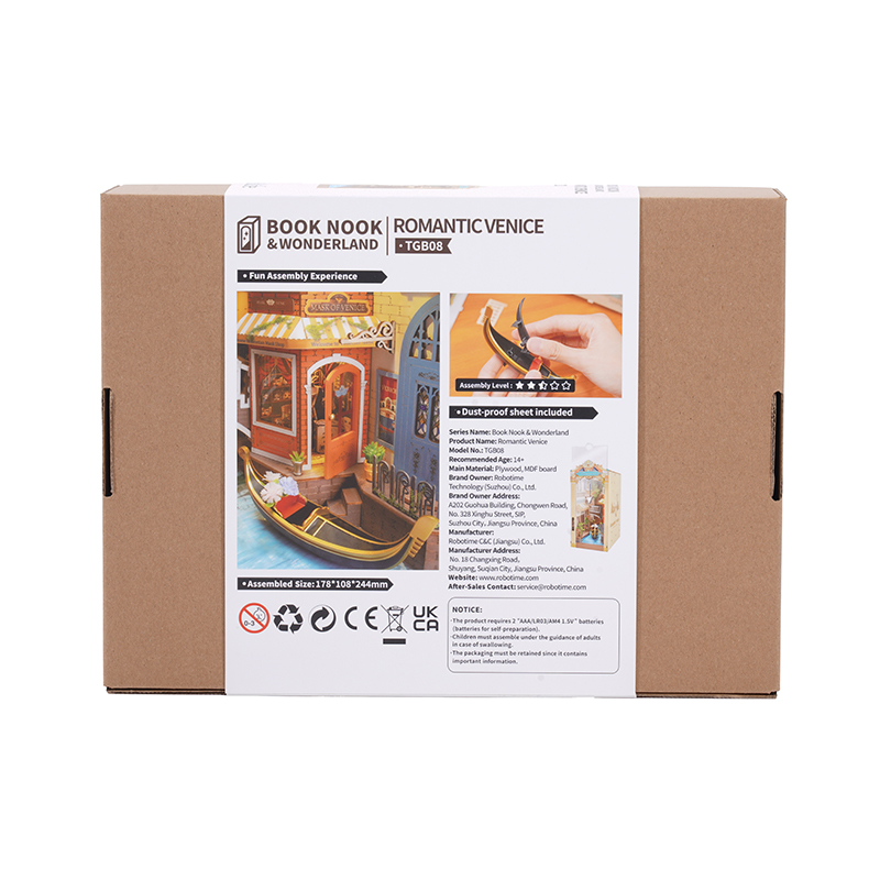 Rolife TGB08 Venedik (Romantic Venice) Kitap Köşesi DIY Minyatür Maket Model Seti Mini Dollhouse 3D Model Kit Detaylı Dekoratif Hobi Seti 3D Puzzle Tiny House